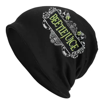 Unisex Žiemą Šiltas Variklio Dangčio Femme Mezgimo Skrybėlės Hip-Hop Beetlejuice Žalia Ženklas, Logo Beanie Kepurė Tim Burton Filmą Helovinas Beanies