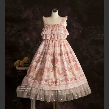 Japonijos Kawaii Lolita Jsk Suknelė Moterims Saldus Gėlių Braškių Spausdinti Rankovių Suknelės Harajuku Y2k Princesė Šalis Mini Suknelės