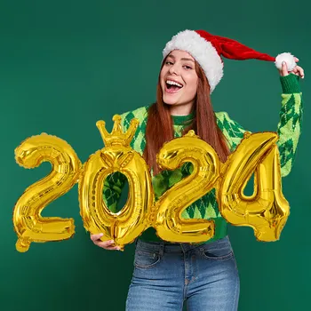 2024 Balionai Laimingų Naujųjų Metų Folija Auksu, Rožinė Aukso, Sidabro Skaitmeninis Balionas Kalėdų Vakarėlį Namuose Fone Apdailos Reikmenys