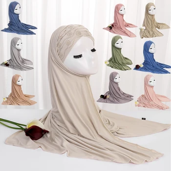 Minkštas Momentinių Hijabs Ilgas Šalikas Moterims Paprastas Musulmonų Skara Islamo Skarelė Lengva Nešioti Femme Musulman Turbaną Headwrap 174*72cm